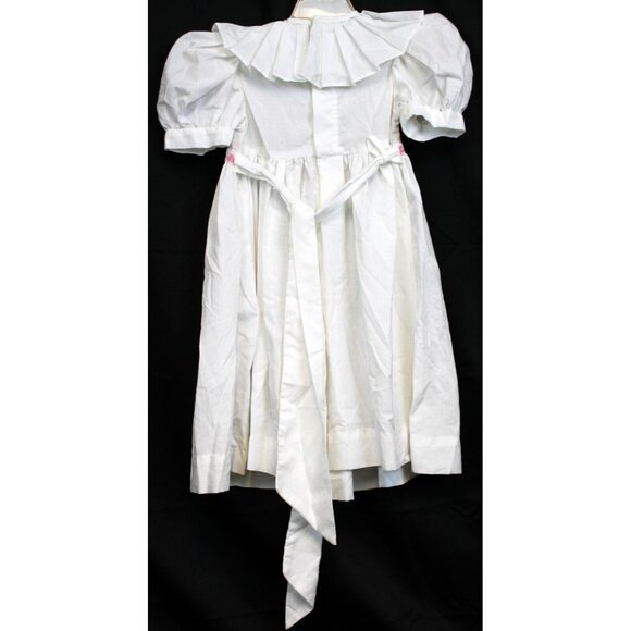 Vtg 90s Isabel Garreton Smocked White Dress 3T Dots Pleated Collar Pink Flowers - Picture 5 of 12